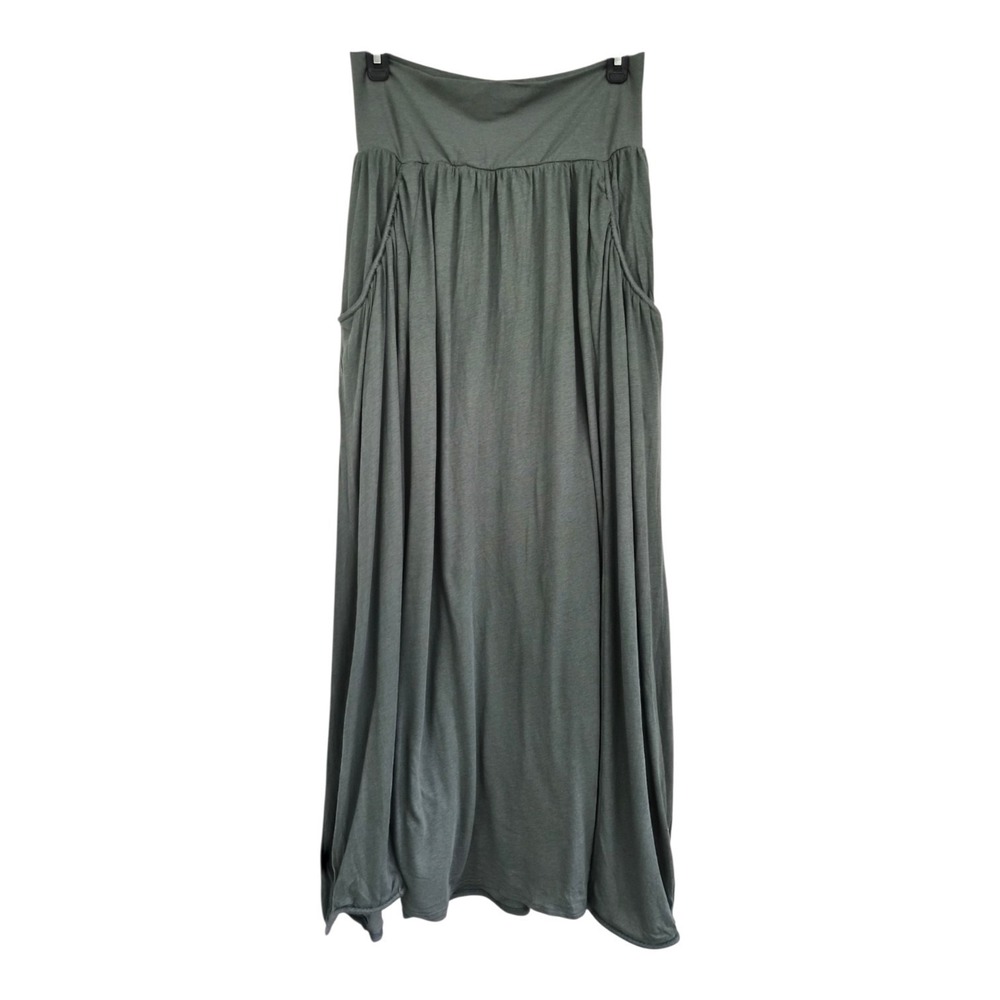 Garnet Hill Maxi Skirt Large Green Cotton Modal Lagenlook Boho Flowy Pockets
